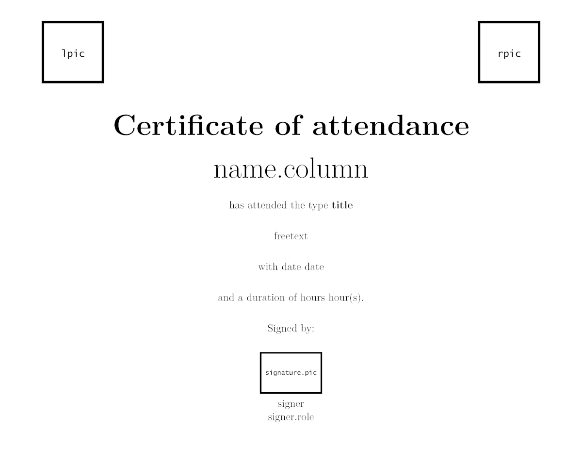 Attendance certificate (blank)